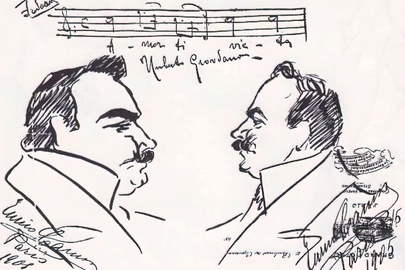 Enrico Caruso i Umberto Giordano prigodom praizvedbe <em>Fedore</em> 1898. u Milanu