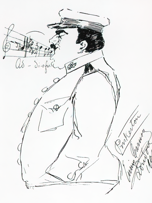 Enrico Caruso kao Pinkerton u operi <em>Madame Butterfly</em> Giacoma Puccinija, vlastoručna karikatura 
