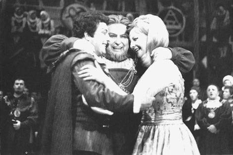Stefan Stefanoff (Stolzing), Tomislav Neralić (Hans Sachs) i Božena Ruk-Fočić (Eva) – Richard Wagner, Majstori pjevači, HNK u Zagrebu, 1969.