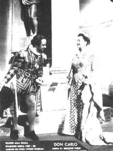Paolo Silveri (Rodrigo di Posa) i Dragica Martinis (Elisabetta di Valois) – Giuseppe Verdi, Don Carlo, Teatro alla Scala, Milano, 1952. 