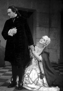 Josip Gostič (Vitez Des Grieux) i Dragica Martinis (Manon) – Jules Massenet, Manon, Hrvatsko državno kazalište, Zagreb, 1945.