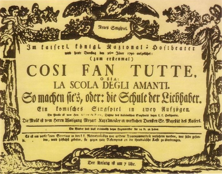 Plakat najave praizvedbe opere <em>Cosi fan tutte</em> u Burgtheateru u Beču