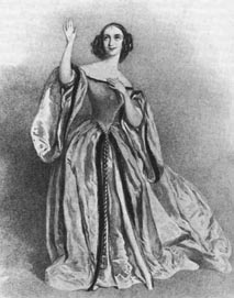 Fanny Tacchinardi Persiani kao Lucia na prvoj londonskoj premijeri 5. travnja 1838. (litografija Edwarda Mortona iz 1839)