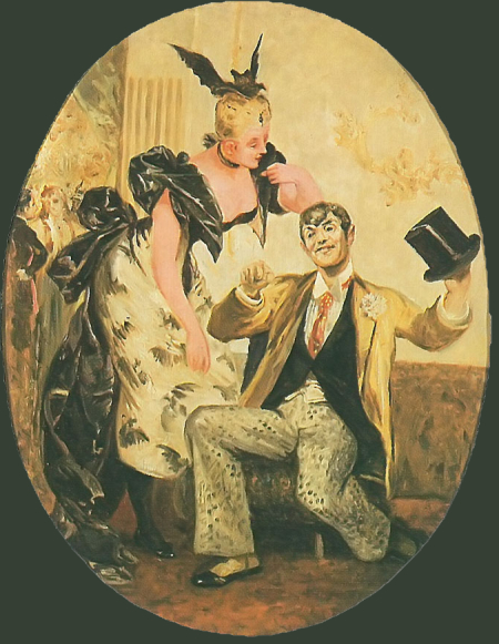 Marie Geistinger kao Rosalinda i Alexander Girardi kao Falke prilikom izvedbe Straussova <em>Šišmiša</em>