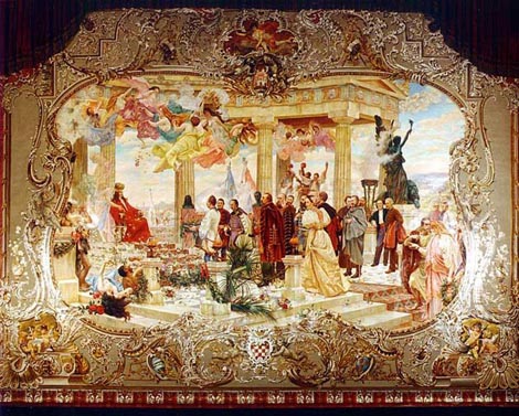 Vlaho Bukovac, Preporod hrvatske književnosti i umjetnosti (odnosno Hrvatski preporod) svečani zastor izgrađen u prigodi otvaranja nove zgrade kazališta, današnjeg Hrvatskog narodnog kazališta, 1895.