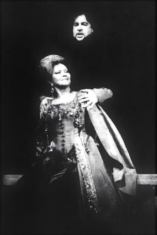 Ruža Pospiš-Baldani (Marina) i Hrid Matić (Dimitrij), Modest Petrovič Musorgski <em>Boris Godunov</em>, HNK u Zagrebu, premijera 2002.