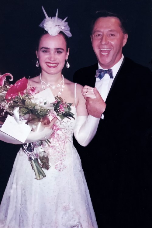 Iva Hraste-Sočo (Silva) i redatelj Vlado Štefančić poslije premijere <em>Kneginje čardaša</em> Emmericha Kálmána, Gradsko kazalište Komedija, lipanj 1992.