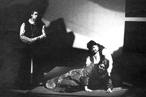 Ivica Čikeš (Gvardijan), Janez Lotrič (Don Alvaro) i Ivanka Boljkovac (Leonora) – Giuseppe Verdi, Moć sudbine, HNK u Zagrebu, 1996.