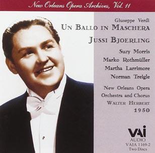 Naslovnica CD izdanja žive snimke opere Krabuljni ples u Operi u New Orleansu 1950.