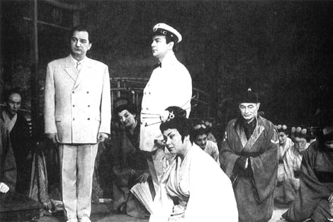 Milivoj Bačanović (Sharpless), Damjan Velčev (Pinkerton), Ljiljana Molnar-Talajić (Cho-Cho-San), Vjekoslav Zaratin (Goro) i Zbor Opere – Giacomo Puccini, Madame Butterfly, Narodno pozorište Sarajevo, 1963.