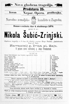 Programska cedulja s praizvedbe opere Nikola Šubić Zrinjski