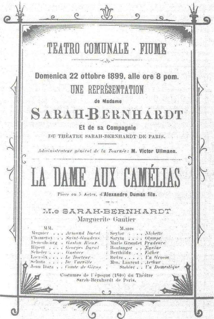 Nastup Sarah Bernhardt kao Dame s kamelijama 22. listopada1899. 