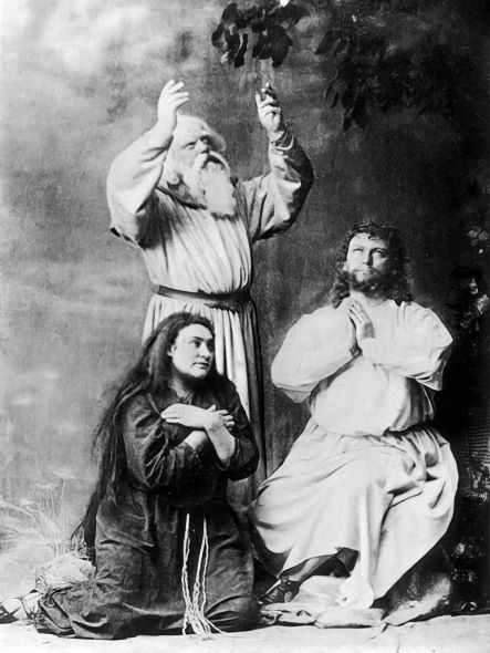 Amalie Materna (Kundry), Emil Scaria (Gurnemanz) i Hermann Winkelmann (Parsifal) na praizvedbi 1882.