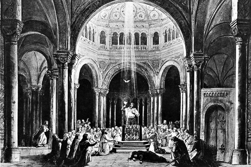 Skica Hrama gralskih vitezova na praizvedbi 1882.