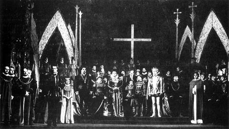 Milivoj Bačanović (Posa), Aleksandar Mandić (Carlos), Mira Štor (Elizabeta), Paško Duplančić (Filip), Makso Savin (Veliki inkvizitor) i Zbor Opere – Giuseppe Verdi, Don Carlos, Narodno pozorište Sarajevo, 1963.