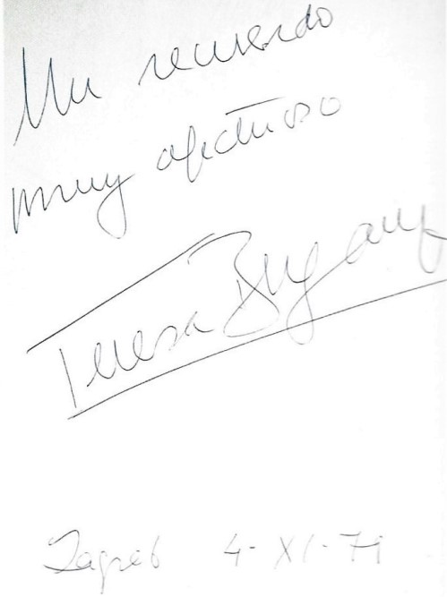 Posveta Terese Berganze nakon koncerta u Zagrebu održanog 4. studenoga 1979.