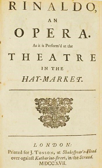 Naslovnica partiture opere <em>Rinaldo</em>