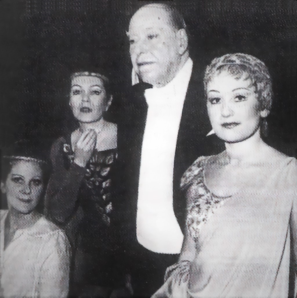 Branka Beretovac, Ruža Pospiš-Baldani, Lovro Matačić i Vlatka Oršanić prilikom generalne probe za <em>Orfeja</em> u HNK-u u Zagrebu