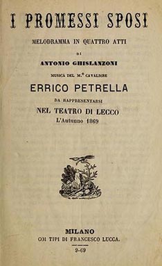 Naslovnica programske knjižice s praizvedbe opere I promessi sposi (Zaručnici)