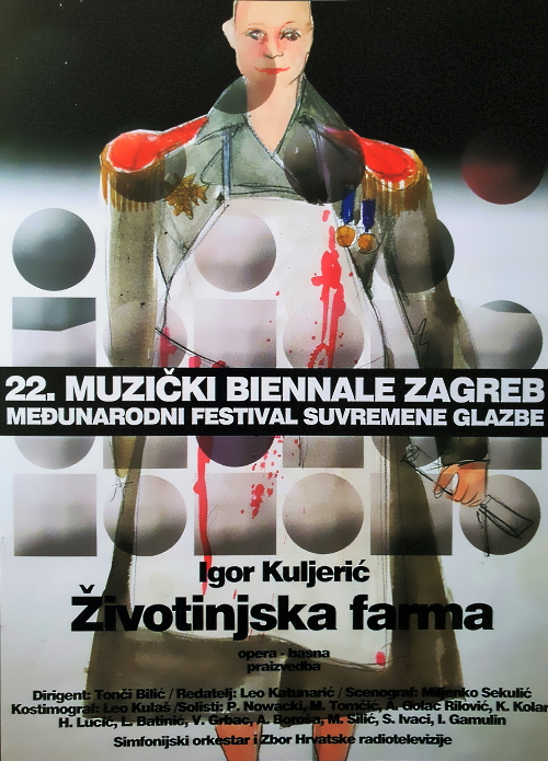 Poster praizvedbe opere <em>Životinjska farma</em> Igora Kuljerića, KDVL u Zagrebu  5. travnja 2003. 
