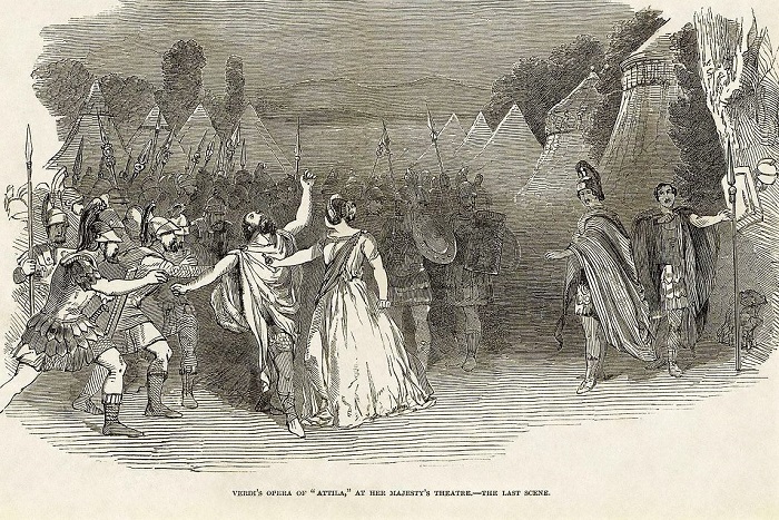 Skica zadnje scene izvedbe Verdijeve opere Attila u Londonu 1848.