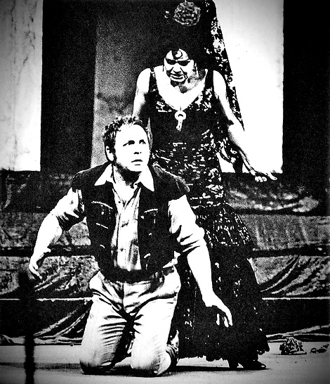 Stojan Stojanov (Don José) i Ruža Pospiš-Baldani (Carmen), Georges Bizet: Carmen, HNK Zagreb, 1972.