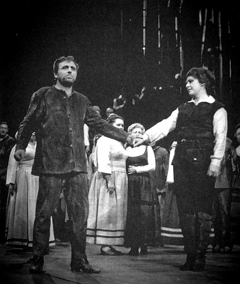 Stojan Stojanov (Florestan) i Sena Jurinac (Leonora), Ludwig van Beethoven: Fidelio, HNK Zagreb, 1970. 